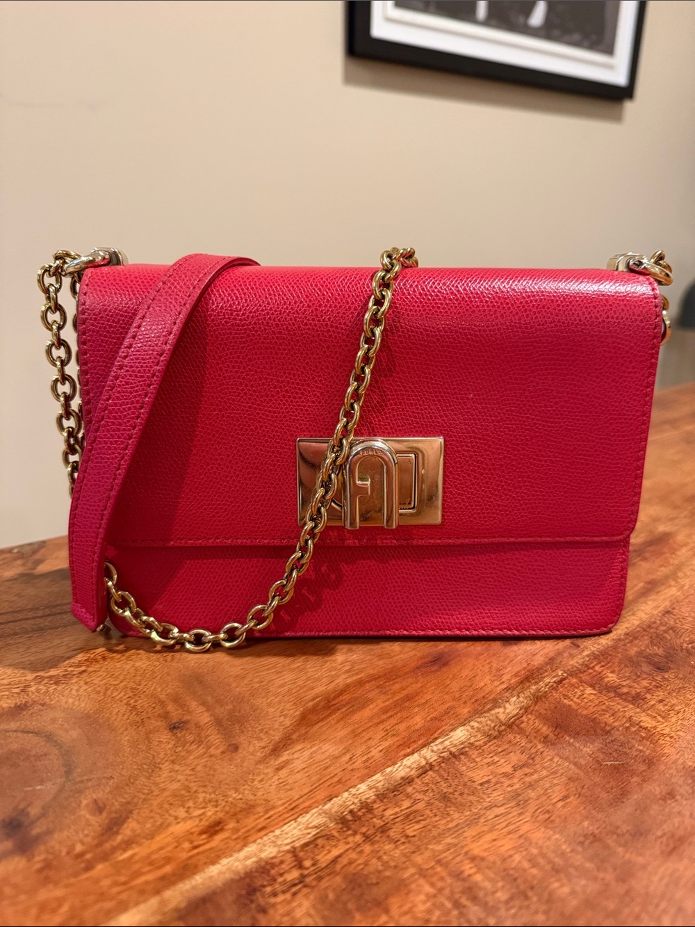 Furla Red Leather Chain Shoulder Bag